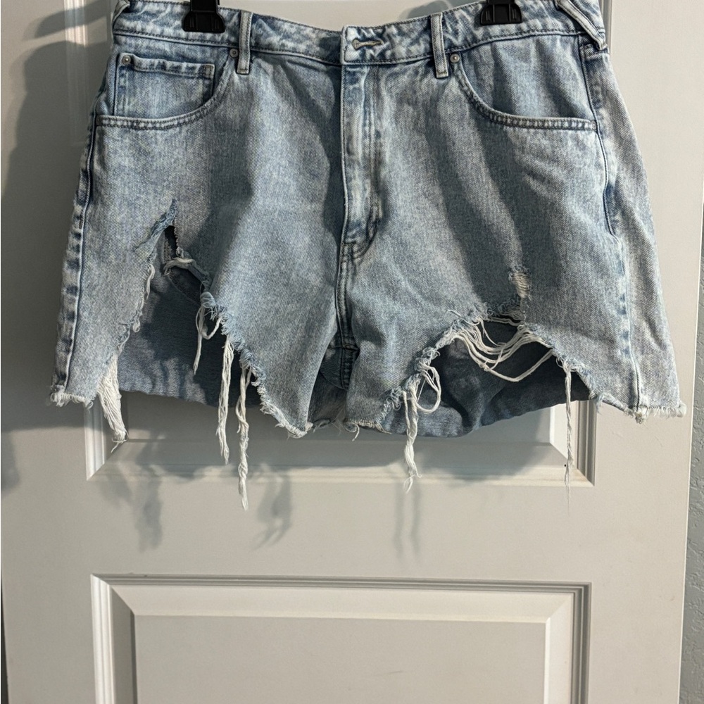 Distressed Light Blue Denim Shorts